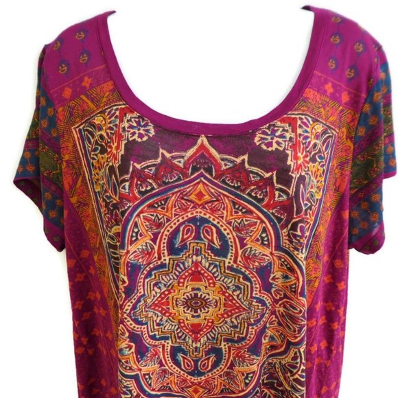 Lucky Brand Tee T Shirt Mandela Print Scoop Short Short Sleeve Red 1X - Picture 4 of 7